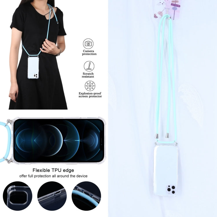 For iPhone 13 Pro Four-corner Shockproof Transparent TPU Protective Case with Lanyard (Mint Green) by buy2fix