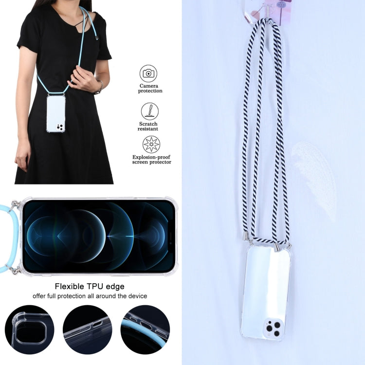 For iPhone 13 Pro Four-corner Shockproof Transparent TPU Protective Case with Lanyard (Black White) by buy2fix