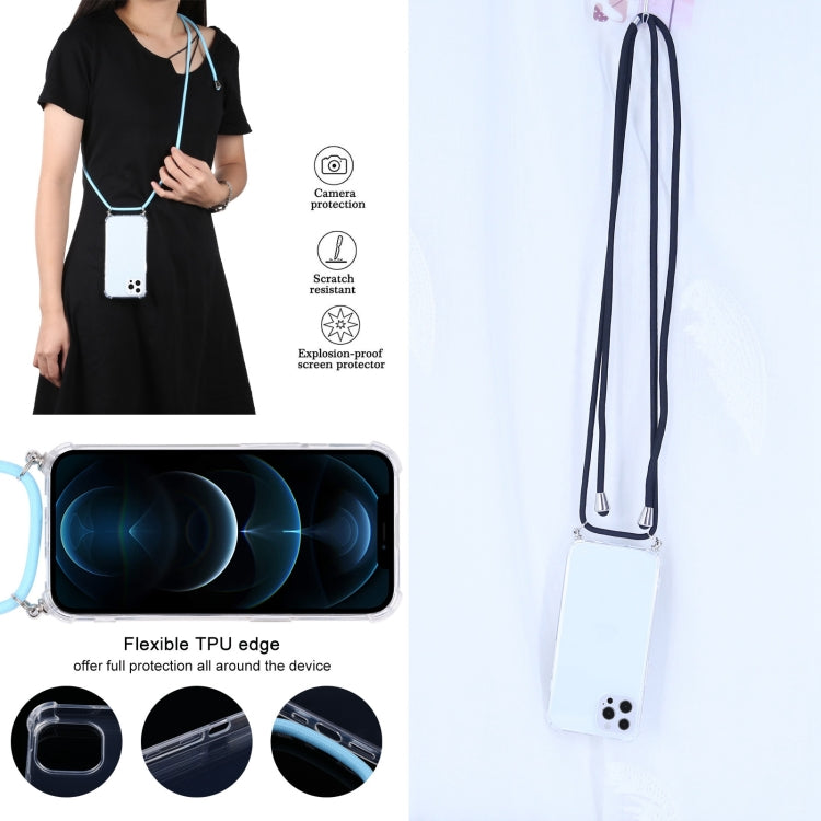 For iPhone 13 Pro Max Four-corner Shockproof Transparent TPU Protective Case with Lanyard (Black) by buy2fix