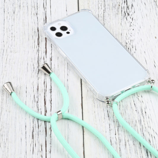 For iPhone 13 Pro Max Four-corner Shockproof Transparent TPU Protective Case with Lanyard (Mint Green) by buy2fix