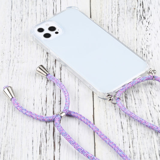 For iPhone 13 Pro Max Four-corner Shockproof Transparent TPU Protective Case with Lanyard (Colorful Purple) by buy2fix