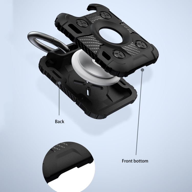 Tank Armor Anti-scratch Shockproof Carbon Fiber TPU Protective Cover Case with Keychain Ring Loop For AirTag(Dark Blue) by buy2fix