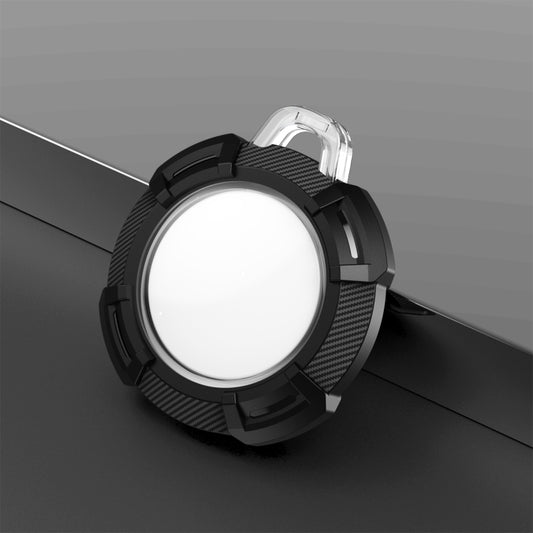 2 in 1 Rugged Anti-scratch Shockproof Carbon Fiber PC Protective Cover Case with Keychain Hook Loop For AirTag(Black) by buy2fix