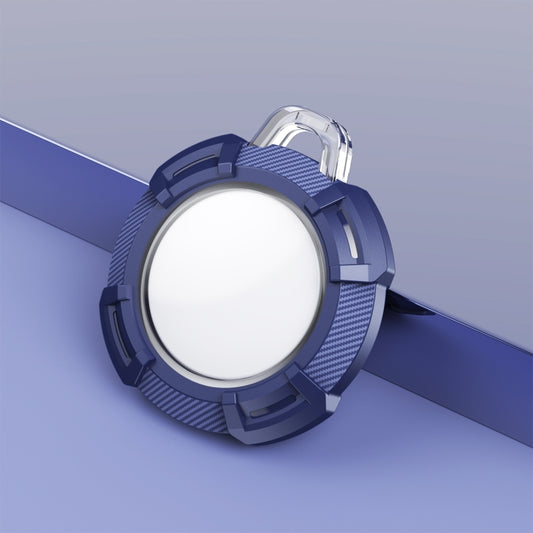 2 in 1 Rugged Anti-scratch Shockproof Carbon Fiber PC Protective Cover Case with Keychain Hook Loop For AirTag(Blue) by buy2fix