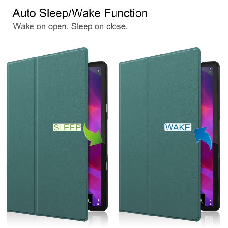 For Lenovo Yoga Tab 11 / YT-J706X Custer Texture Horizontal Flip PU Leather Case with Holder & Sleep / Wake-up Function(Dark Green) by buy2fix
