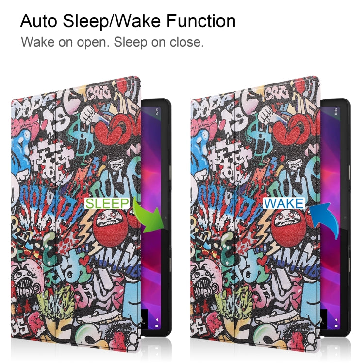 For Lenovo Yoga Tab 11 Custer Texture Coloured Drawing Pattern Horizontal Flip PU Leather Case with Holder & Sleep / Wake-up Function(Graffiti) by buy2fix