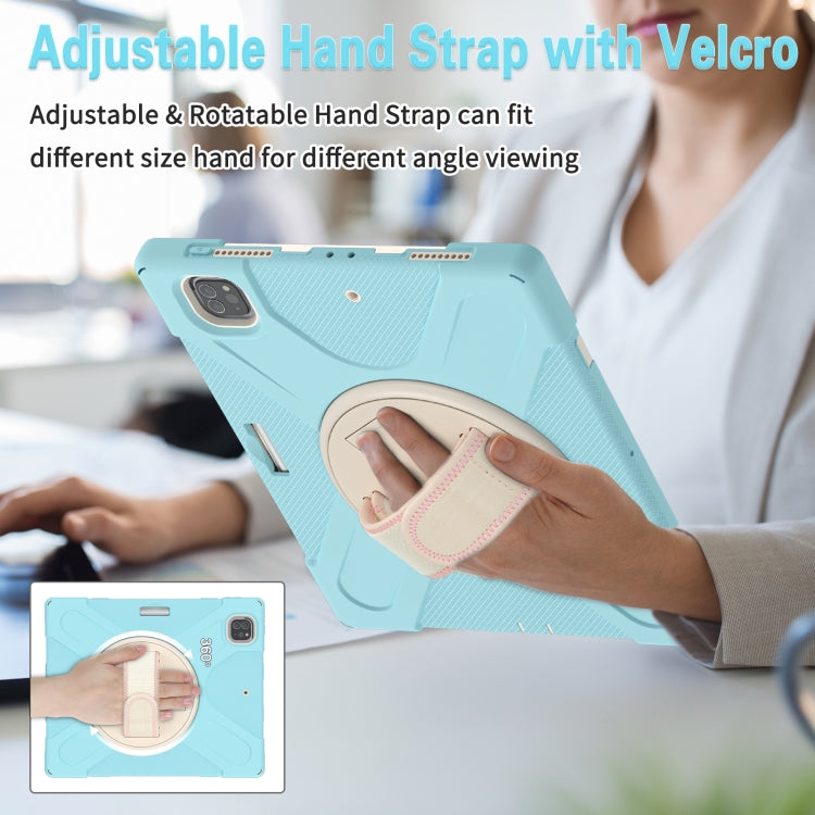For iPad Pro 12.9 2022 / 2021 Rotatable Holder Silicone Hybrid PC Tablet Case with Shoulder Strap(Ice Blue) by buy2fix