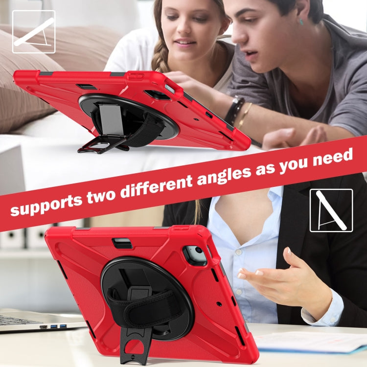 For iPad Pro 12.9 2022 / 2021 Rotatable Holder Silicone Hybrid PC Tablet Case with Shoulder Strap(Red) by buy2fix
