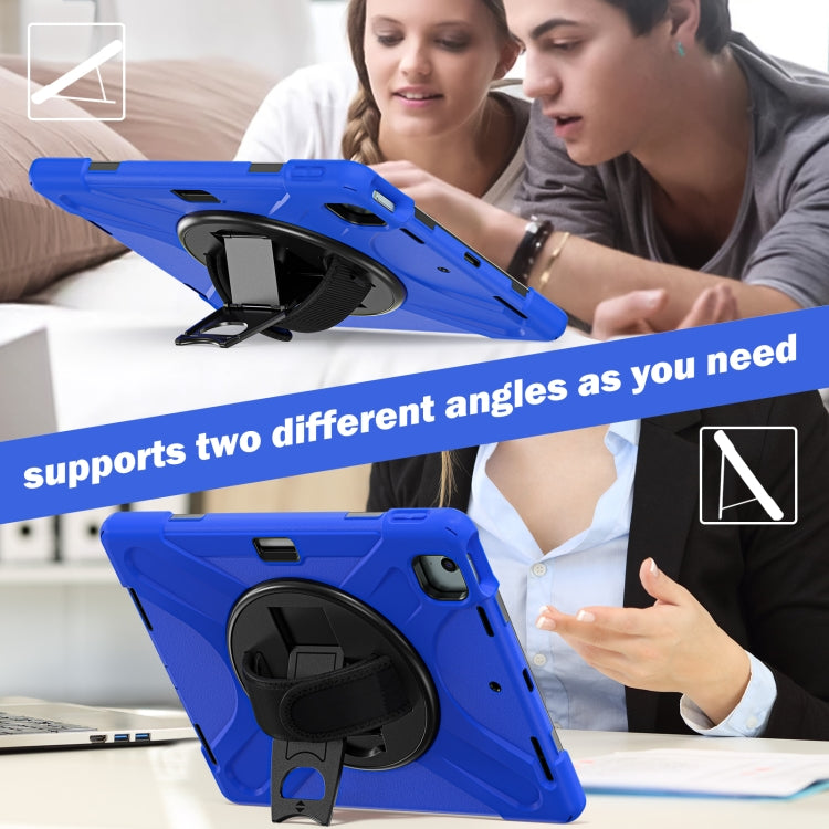 For iPad Pro 12.9 2022 / 2021 Rotatable Holder Silicone Hybrid PC Tablet Case with Shoulder Strap(Blue) by buy2fix