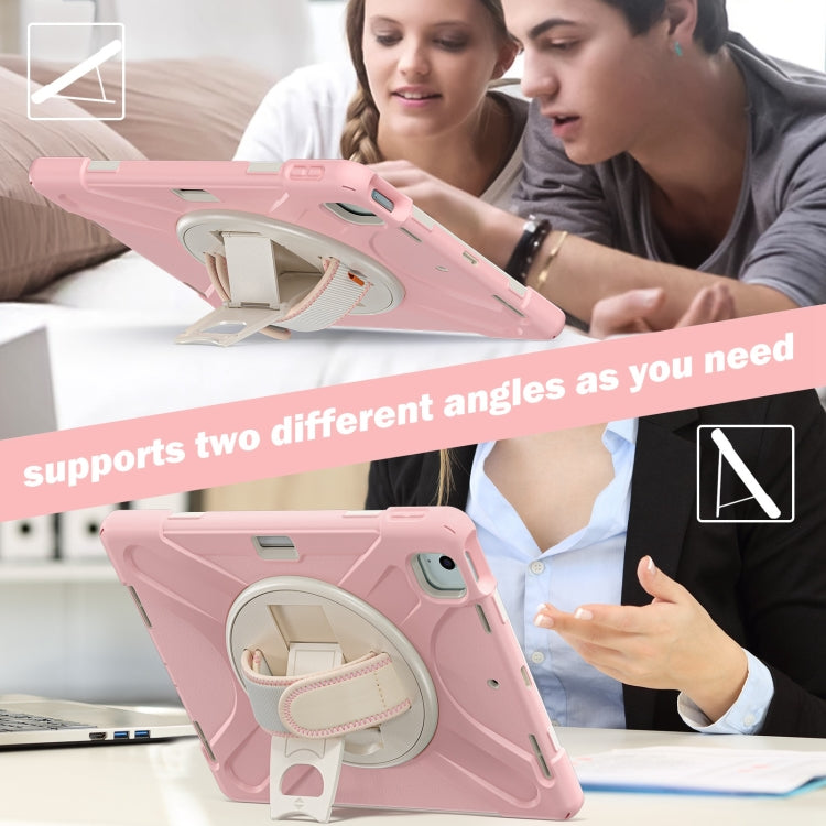 For iPad Pro 12.9 2022 / 2021 Rotatable Holder Silicone Hybrid PC Tablet Case with Shoulder Strap(Pink) by buy2fix