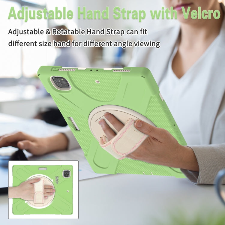 For iPad Pro 12.9 2022 / 2021 Rotatable Holder Silicone Hybrid PC Tablet Case with Shoulder Strap(Matcha Green) by buy2fix