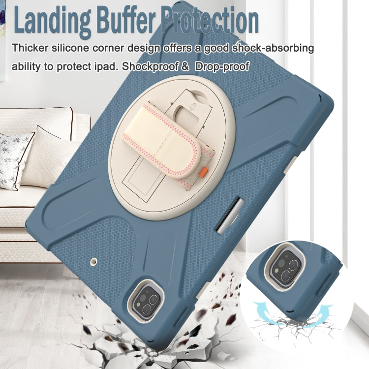 For iPad Pro 12.9 2022 / 2021 Rotatable Holder Silicone Hybrid PC Tablet Case with Shoulder Strap(Cornflower Blue) by buy2fix