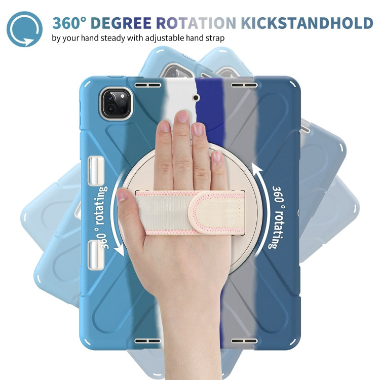 For iPad Pro 12.9 2022 / 2021 Rotatable Holder Silicone Hybrid PC Tablet Case with Shoulder Strap(Colorful Blue) - iPad Pro 12.9 (2022/2021) Cases by buy2fix | Online Shopping UK | buy2fix