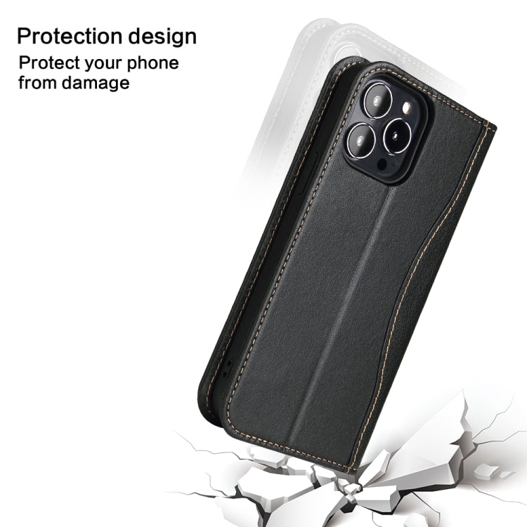 For iPhone 13 mini Genuine Leather Horizontal Flip Leather Case with Holder & Card Slots & Wallet (Black) - iPhone 13 mini Cases by buy2fix | Online Shopping UK | buy2fix