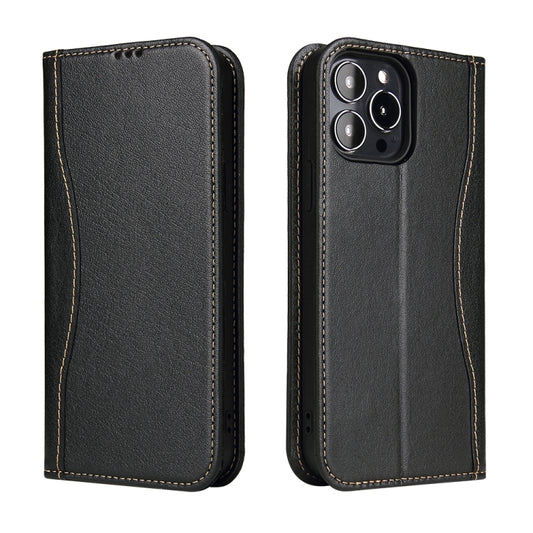 For iPhone 13 Genuine Leather Horizontal Flip Leather Case with Holder & Card Slots & Wallet(Black) by buy2fix