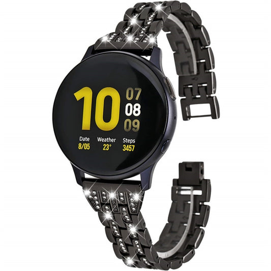22mm For Samsung Smart Watch Double Rows Diamond Steel Watch Band(Black) by buy2fix