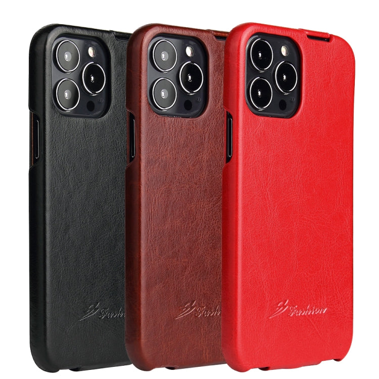 For iPhone 13 Pro Fierre Shann Retro Oil Wax Texture Vertical Flip PU Leather Case (Red) by FIERRE SHANN
