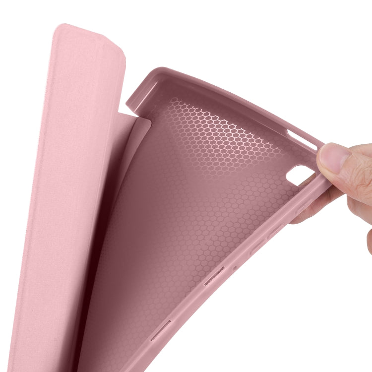 For Samsung Galaxy Tab A7 Lite T225 3-folding Horizontal Flip Honeycomb TPU Shockproof + PU Leather Case with Holder(Rose Gold) by buy2fix