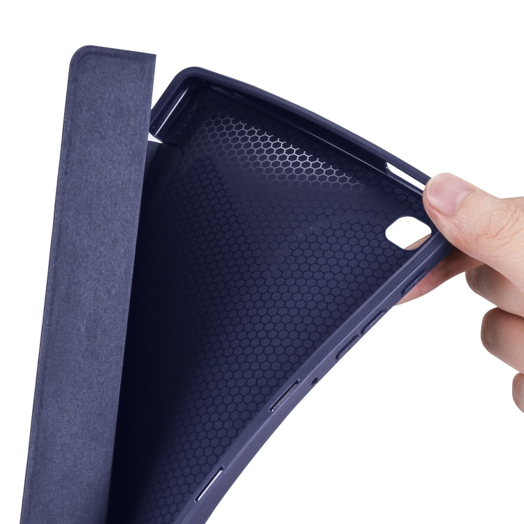 For Samsung Galaxy Tab A7 Lite T225 3-folding Horizontal Flip Honeycomb TPU Shockproof + PU Leather Case with Holder(Dark Blue) by buy2fix