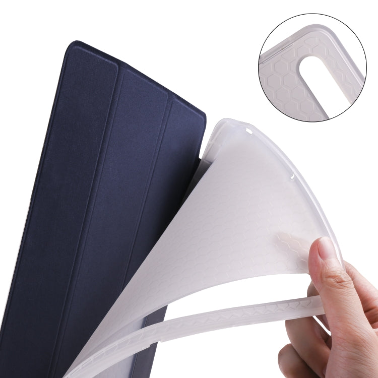 For Samsung Galaxy Tab S7 FE / Tab S7+ / Tab S8+ 3-folding Transparent Honeycomb TPU Leather Tablet Case(Dark Blue) by buy2fix