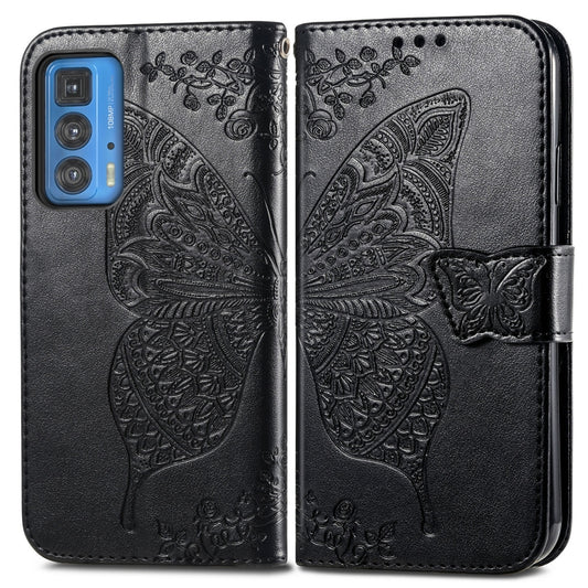Butterfly Love Flowers Embossed Horizontal Flip Leather Case with Holder & Card Slots & Wallet & Lanyard For Motorola Edge 20 Pro(Black) by buy2fix