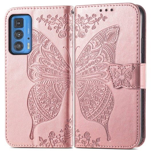 Butterfly Love Flowers Embossed Horizontal Flip Leather Case with Holder & Card Slots & Wallet & Lanyard For Motorola Edge 20 Pro(Rose Gold) by buy2fix