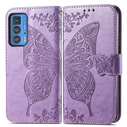 Butterfly Love Flowers Embossed Horizontal Flip Leather Case with Holder & Card Slots & Wallet & Lanyard For Motorola Edge 20 Pro(Light Purple) by buy2fix