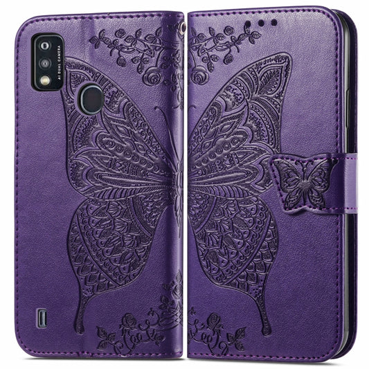 Butterfly Love Flowers Embossed Horizontal Flip Leather Case with Holder & Card Slots & Wallet & Lanyard For ZTE Blade A51(Dark Purple) by buy2fix