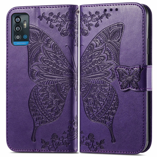 Butterfly Love Flowers Embossed Horizontal Flip Leather Case with Holder & Card Slots & Wallet & Lanyard For ZTE Blade A71(Dark Purple) by buy2fix