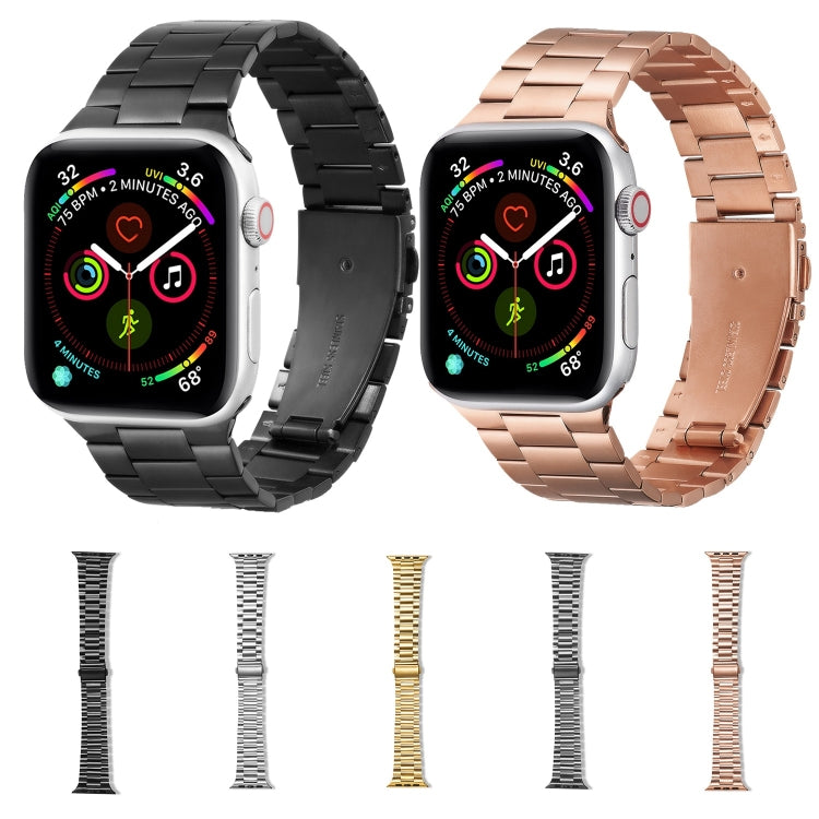 Ultra-thin Three-bead Metal Strap Watch Band For Apple Watch Series 9&8&7 41mm / SE 3&SE 2&6&SE&5&4 40mm / 3&2&1 38mm(Rose Gold) by buy2fix