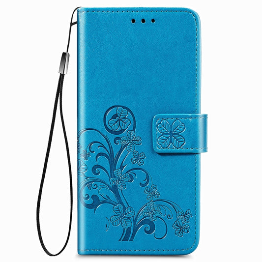 For Samsung Galaxy Z Fold3 5G Four-leaf Clasp Embossed Buckle Mobile Phone Protection Leather Case with Lanyard & Card Slot & Wallet & Bracket Function(Blue) by buy2fix