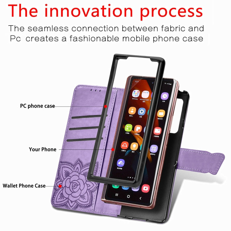 For Samsung Galaxy Z Fold3 5G Butterfly Love Flowers Embossed Horizontal Flip Leather Case with Holder & Card Slots & Wallet & Lanyard(Light Purple) by buy2fix
