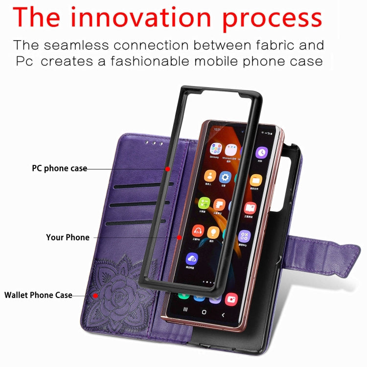 For Samsung Galaxy Z Fold3 5G Butterfly Love Flowers Embossed Horizontal Flip Leather Case with Holder & Card Slots & Wallet & Lanyard(Dark Purple) by buy2fix