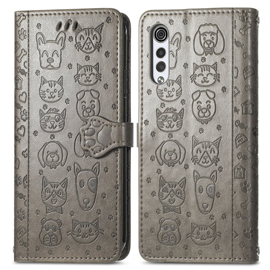 For LG Velvet 2 Pro Lovely Cat and Dog Embossing Pattern Horizontal Flip Leather Case , with Holder & Card Slots & Wallet & Cartoon Clasp & Lanyard(Grey) by buy2fix