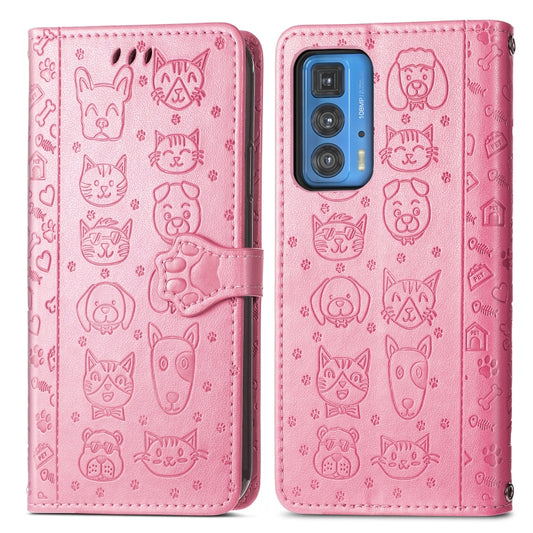 For Motorola Edge 20 Pro Lovely Cat and Dog Embossing Pattern Horizontal Flip Leather Case , with Holder & Card Slots & Wallet & Cartoon Clasp & Lanyard(Pink) by buy2fix