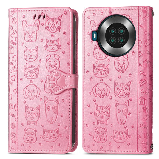 For CUBOT Note 20 Lovely Cat and Dog Embossing Pattern Horizontal Flip Leather Case , with Holder & Card Slots & Wallet & Cartoon Clasp & Lanyard(Pink) by buy2fix