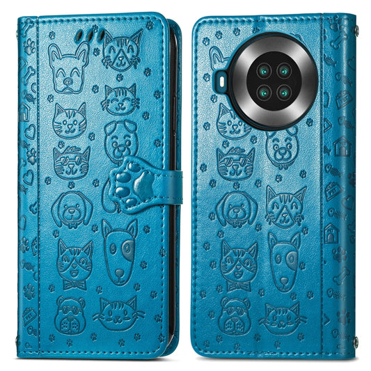 For CUBOT Note 20 Lovely Cat and Dog Embossing Pattern Horizontal Flip Leather Case , with Holder & Card Slots & Wallet & Cartoon Clasp & Lanyard(Blue) by buy2fix