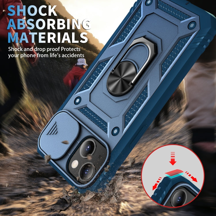 For iPhone 13 Sliding Camera Cover Design TPU + PC Protective Case with 360 Degree Rotating Holder & Card Slot(Blue+Blue) by buy2fix