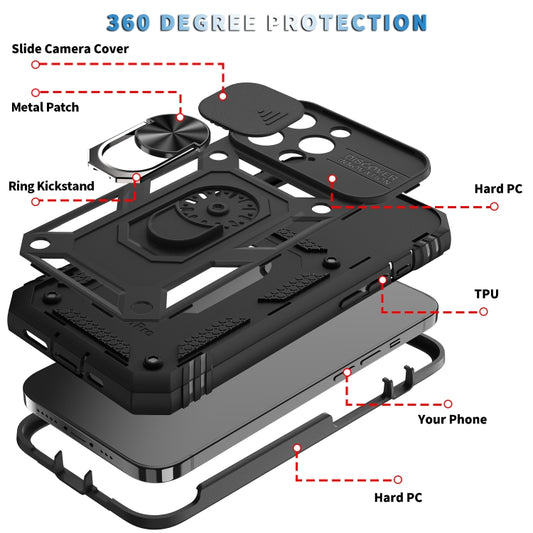 For iPhone 13 Pro Max Sliding Camera Cover Design TPU + PC Protective Case with 360 Degree Rotating Holder & Card Slot (Black+Black) by buy2fix
