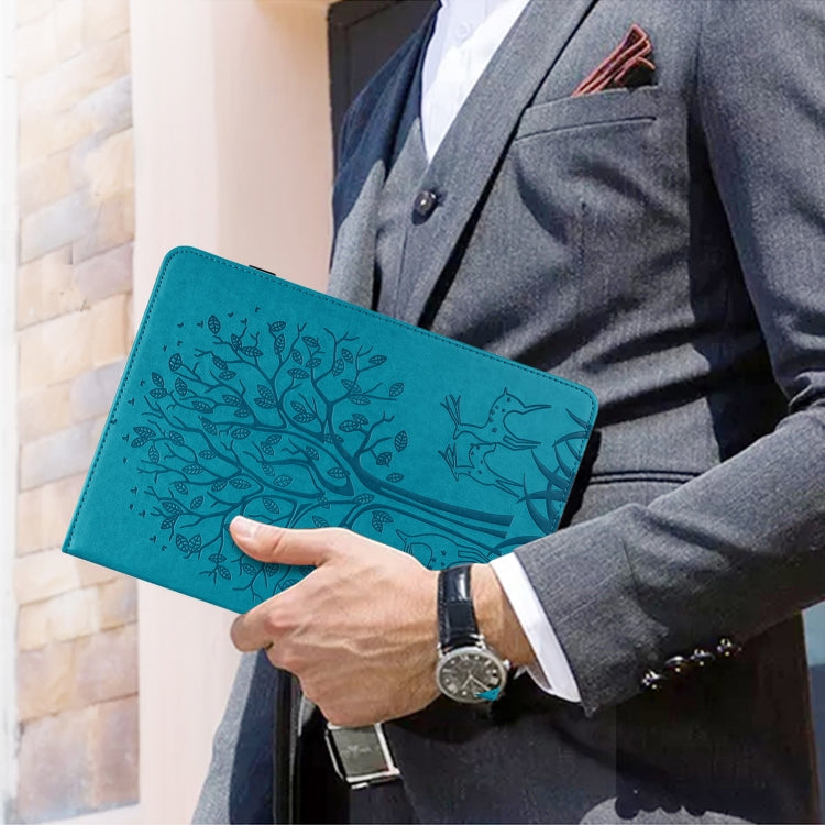 For iPad Air 2020 / Pro 11 2020 Tree & Deer Pattern Pressed Printing Horizontal Flip PU Leather Tablet Case with Holder & Card Slots & Sleep / Wake-up Function(Blue) - iPad Pro 11 (2020) Cases by buy2fix | Online Shopping UK | buy2fix