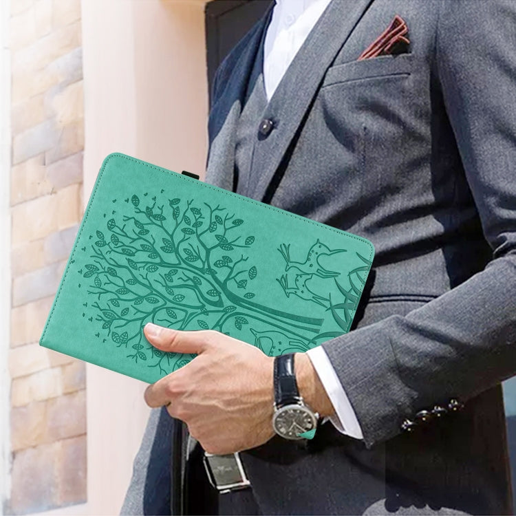 For Samsung Galaxy Tab S8 / Galaxy Tab S7 SM-T870 Tree & Deer Pattern Pressed Printing Horizontal Flip PU Leather Case with Holder & Card Slots(Green) by buy2fix
