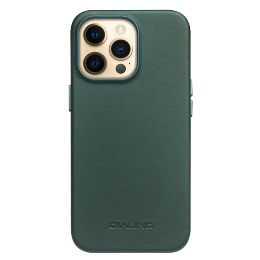For iPhone 13 Pro Max QIALINO Nappa Cowhide MagSafe Magnetic Protective Case (Dark Green) by QIALINO