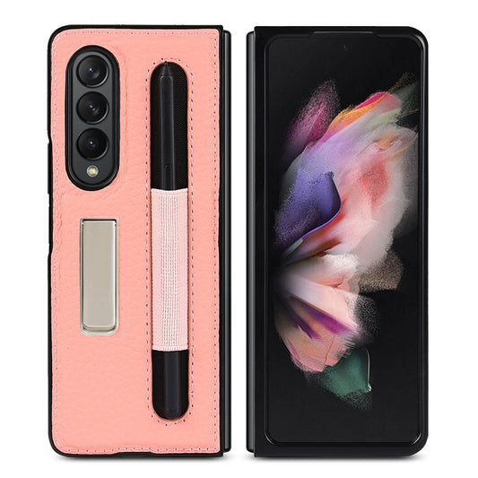For Samsung Galaxy Z Fold3 5G Litchi Texture Leather Protective Case with Holder & Pen Slot(Pink) - Galaxy Phone Cases by buy2fix | Online Shopping UK | buy2fix