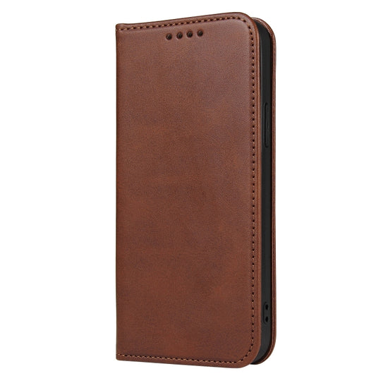 For iPhone 13 Calf Texture Magnetic Horizontal Flip Leather Case with Holder & Card Slots & Wallet(Brown) by buy2fix