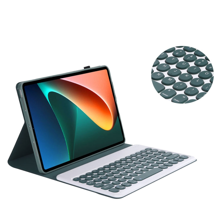 Y0N5 TPU Tablet Case Lambskin Texture Round Keycap Bluetooth Keyboard Leather Tablet Case with Holder For Xiaomi Pad 5 / 5 Pro(Dark Green + Dark Green) by buy2fix