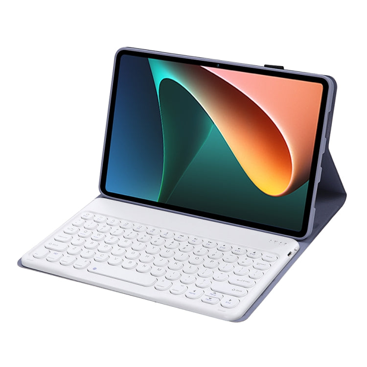 Y0N5 TPU Tablet Case Lambskin Texture Round Keycap Bluetooth Keyboard Leather Tablet Case with Holder For Xiaomi Pad 5 / 5 Pro(Purple) by buy2fix