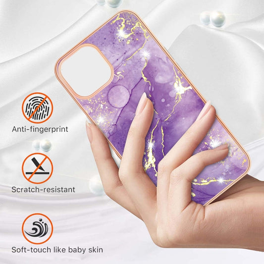 For iPhone 13 Pro Electroplating Marble Pattern Dual-side IMD TPU Shockproof Case (Purple 002) by buy2fix