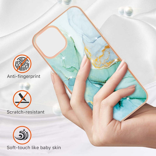 For iPhone 13 Pro Electroplating Marble Pattern Dual-side IMD TPU Shockproof Case (Green 003) by buy2fix