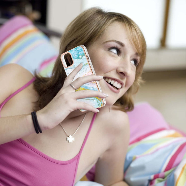 For iPhone 13 Pro Electroplating Marble Pattern Dual-side IMD TPU Shockproof Case (Green 004) by buy2fix