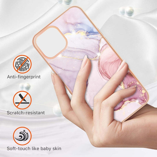 For iPhone 13 Pro Max Electroplating Marble Pattern Dual-side IMD TPU Shockproof Case (Rose Gold 005) by buy2fix